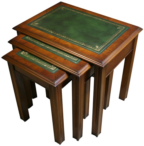 reproduction chippendale leather top nest of tables
