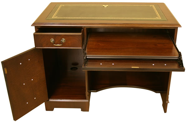 reproduction single pedestal computer desk yew or mahogany