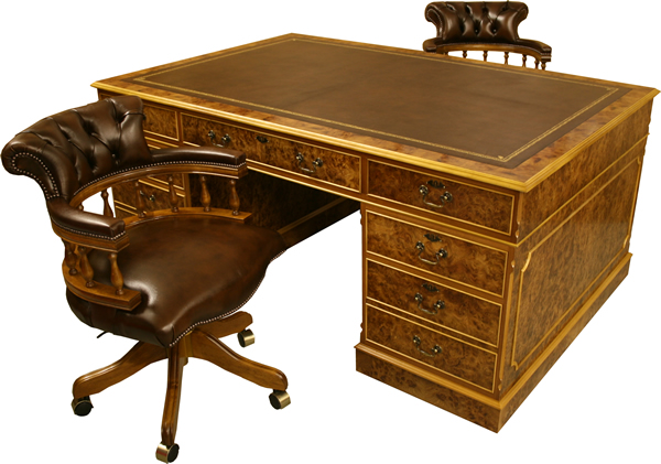 reproduction partner desk burr elm