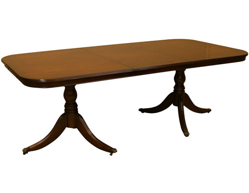 reproduction dining table with 2 pedestals and 1 leaf